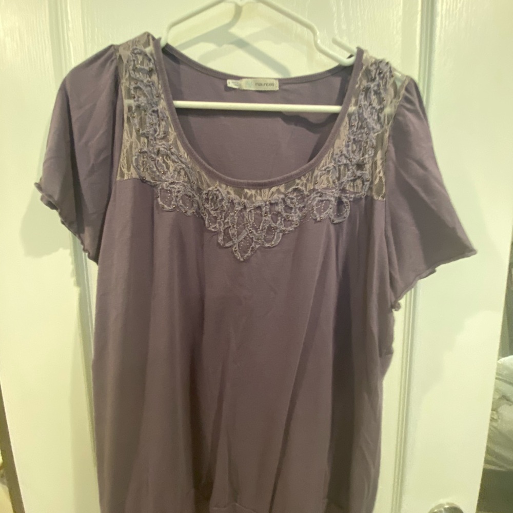Maurices Purple short sleeved shirt w/ lace detail